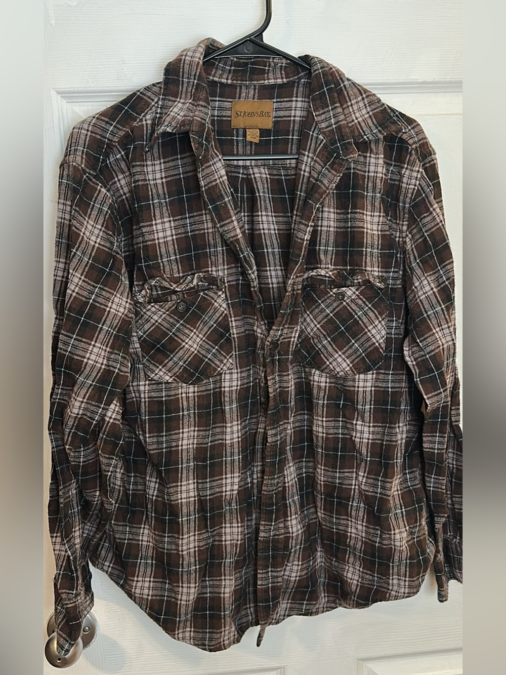 Grunge vintage St John’s bay plaid flannel brown button down